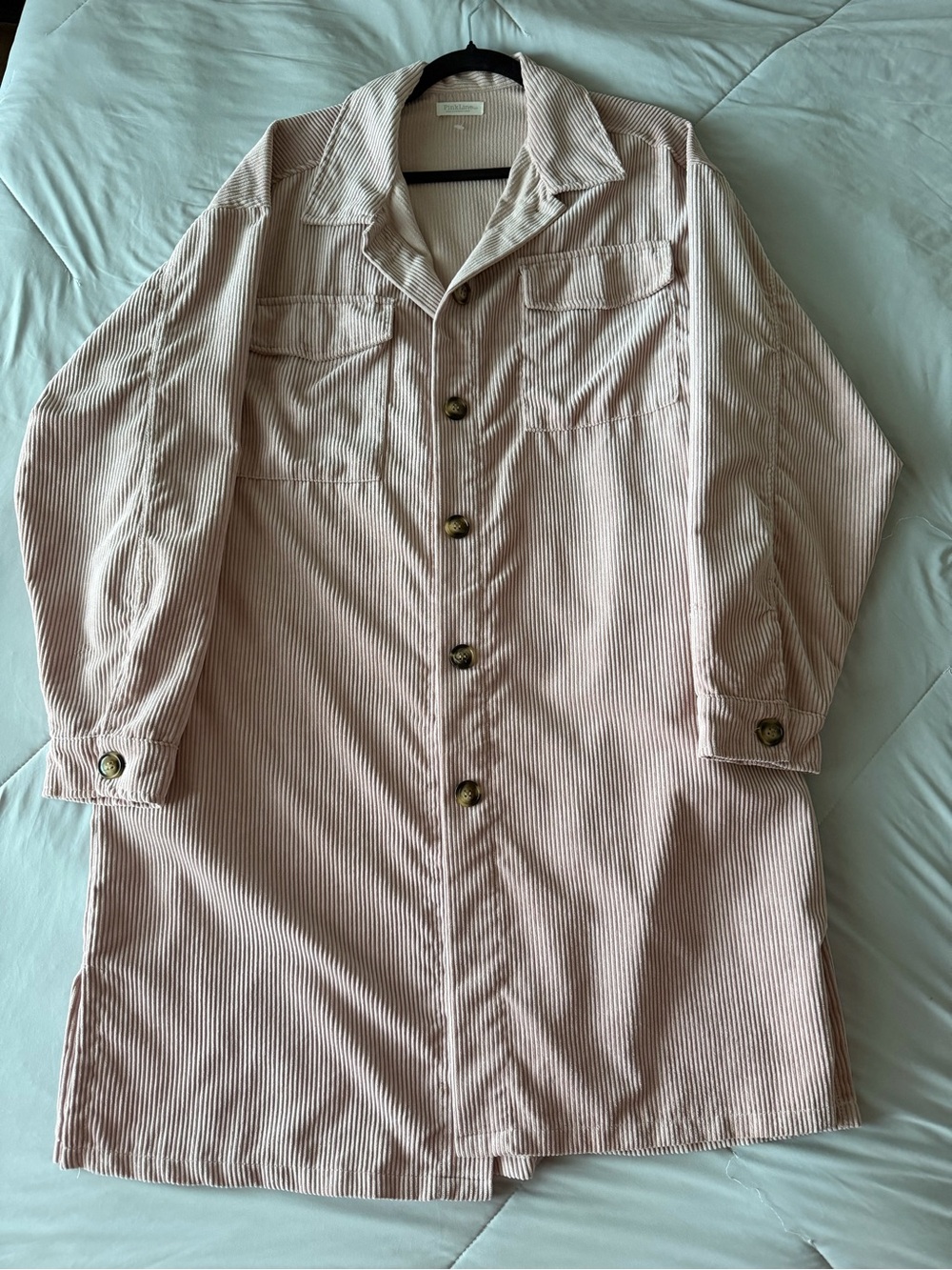 PinkLine Blush Pink Corduroy Trench Coat | Size L